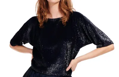 Shop Emily Shalant Sequin Blouson With Dolman Sleeve In Black In Blue