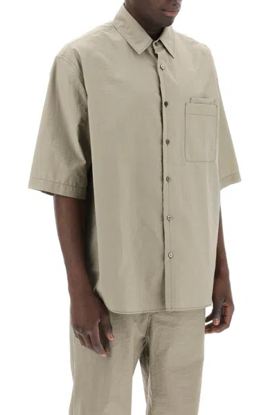 Shop Lemaire Short-sleeved Cotton Fluid Shirt In Brown