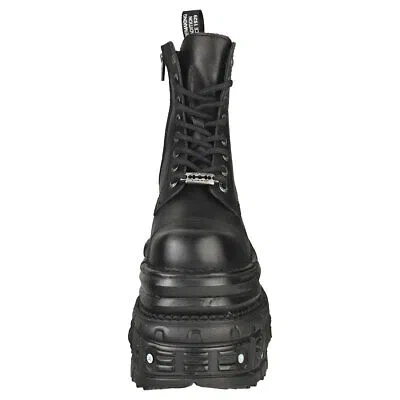Pre-owned New Rock Rock M-mili083cct-c4 Unisex Black Platform Boots - 10.5 Us
