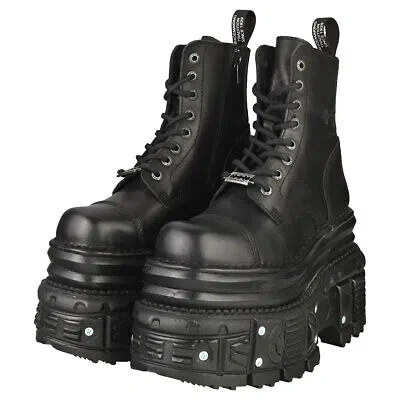 Pre-owned New Rock Rock M-mili083cct-c4 Unisex Black Platform Boots - 10.5 Us