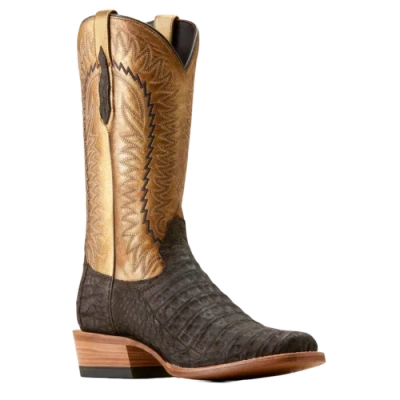 Pre-owned Ariat Men's Futurity Finalist Brushed Chocolate Caiman Belly Western Boots 1005 In Brown