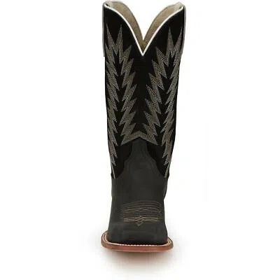Pre-owned Justin Boots Justin Men's Jp2506 Hombre 13" Black Medium Square Toe Block Heel Western Boots In Matte Black (black)
