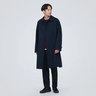 Pre-owned Muji Mens Recycled Wool Blend Coat Dark Navy Fedex In Blue