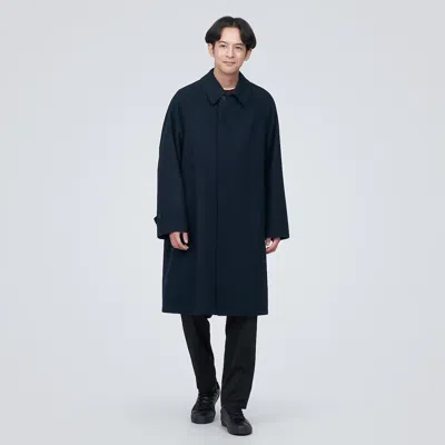 Pre-owned Muji Mens Recycled Wool Blend Coat Dark Navy Fedex In Blue
