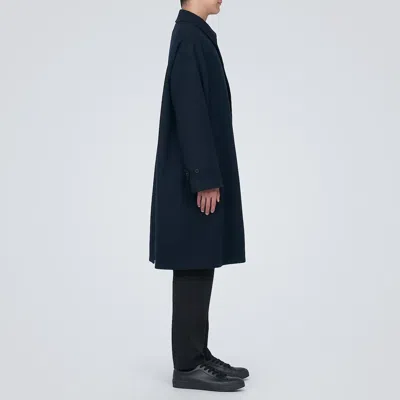 Pre-owned Muji Mens Recycled Wool Blend Coat Dark Navy Fedex In Blue