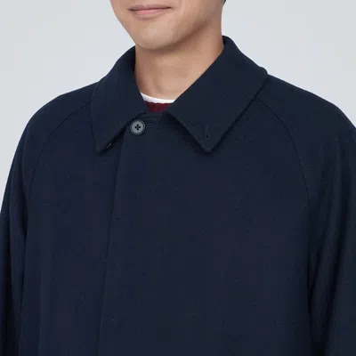 Pre-owned Muji Mens Recycled Wool Blend Coat Dark Navy Fedex In Blue