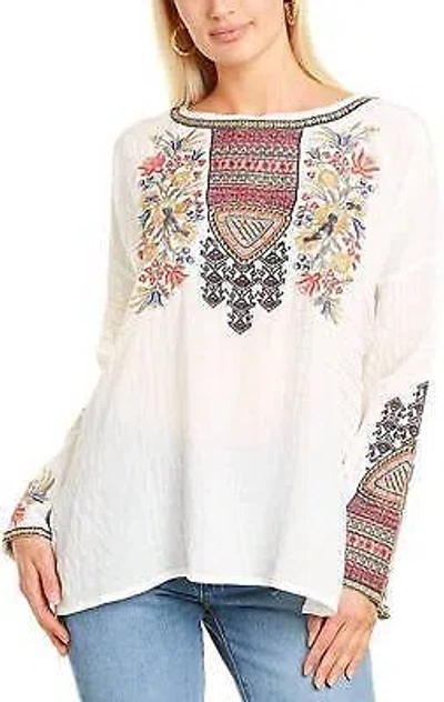 Pre-owned Johnny Was Anshi Silk Blouse For Women In White