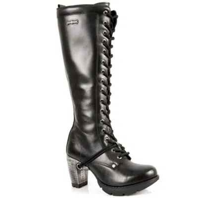 Pre-owned New Rock Newrock Rock Womens Boots Style M.tr005 S1 Black Steel Heels