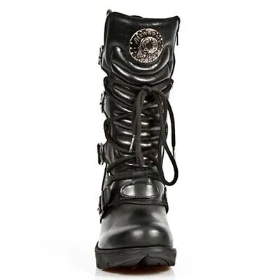 Pre-owned New Rock Newrock Rock Womens Boots Style M.tr003 S1 Black Steel Heels