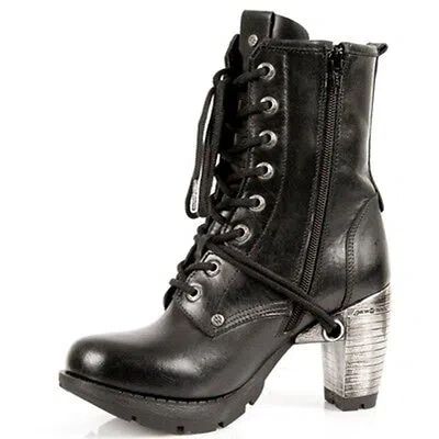 Pre-owned New Rock Newrock Rock Womens Boots Style M.tr001 S1 Black Steel Heels