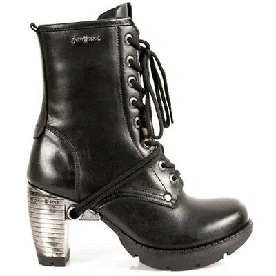 Pre-owned New Rock Newrock Rock Womens Boots Style M.tr001 S1 Black Steel Heels