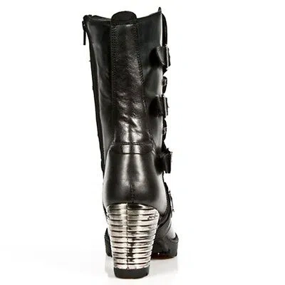 Pre-owned New Rock Newrock Rock Womens Boots Style M.tr003 S1 Black Steel Heels