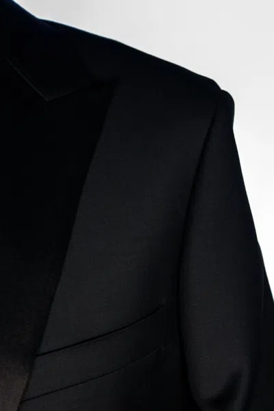 Pre-owned Valentino Marco  Super 150's Wool & Cashmere Black Slim Fit Peak Lapel Tuxedo