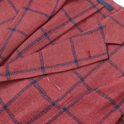Pre-owned Sartorio Napoli By Kiton Berry Check Wool-hemp Sport Coat 40r (eu 50) In Red