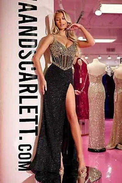 Pre-owned Scarlett Portia &  Ps24872c Evening Dress Lowest Price Guarantee Authentic In Black/gold