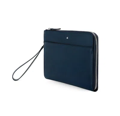 Pre-owned Montblanc Genuine Sartorial Leather Clutch Pouch Hand Bag Purse Wallet For Men In Blue