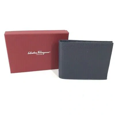 Pre-owned Ferragamo Salvatore  Bifold Wallet Leather Navy Unused Made In Italy With Box In Blue