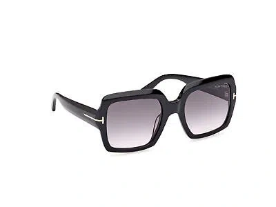 Pre-owned Tom Ford Ft1082 01b Plastic Shiny Black Gradient Smoke 54 Mm Women's Sunglasses In Gray