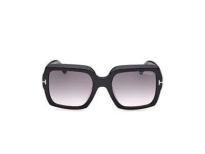 Pre-owned Tom Ford Ft1082 01b Plastic Shiny Black Gradient Smoke 54 Mm Women's Sunglasses In Gray