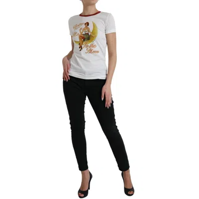 Pre-owned Dolce & Gabbana Top White Bring Me To The Moon T-shirt It40 / Us6 / S Rrp 520usd