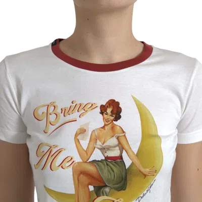 Pre-owned Dolce & Gabbana Top White Bring Me To The Moon T-shirt It40 / Us6 / S Rrp 520usd