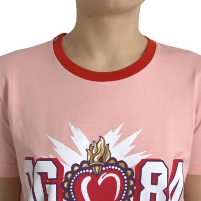 Pre-owned Dolce & Gabbana T-shirt Pink Sacred Heart Cotton Crew Neck It42/us8/m Rrp 420usd