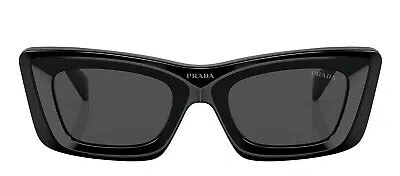 Pre-owned Prada Pr 13zs 1ab5s0 Black Plastic Cat-eye Sunglasses Grey Lens In Gray