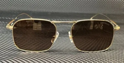 Pre-owned Montblanc Mont Blanc Mb0218s 002 Gold Brown Men's Large Sunglasses