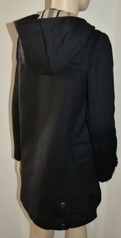 Pre-owned Burberry Womens Check Hooded Duffle Coat Jacket Us 10 Eu 44 In Black