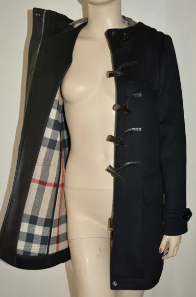 Pre-owned Burberry Womens Check Hooded Duffle Coat Jacket Us 10 Eu 44 In Black