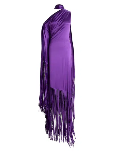 Shop Ralph Lauren Women's Marlee Fringed Silk Halterneck Dress In Bright Purple