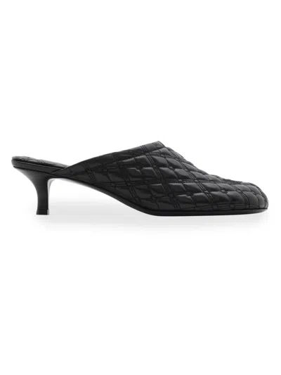 Shop Burberry Women's Equestrian Knight Design Quilted Leather Kitten-heel Mules In Black