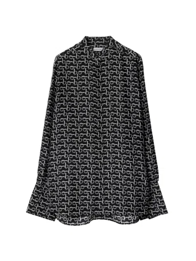 Shop Burberry Women's Printed Silk Blouse In Silver Black