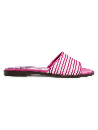 Shop Manolo Blahnik Women's Safinanu Leather-trimmed Sandals In Pink
