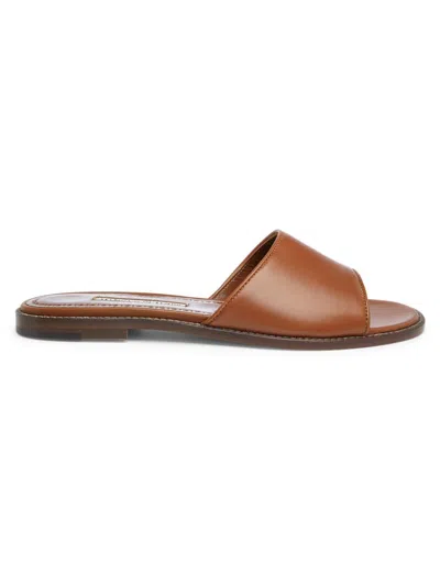Shop Manolo Blahnik Women's Safinanu Leather Sandals In Medium Brown