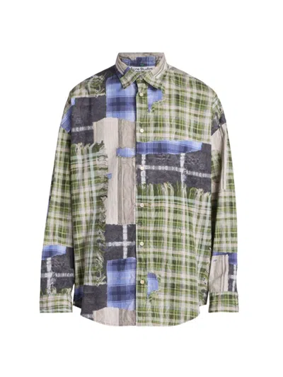 Shop Acne Studios Men's Setar Plaid Cotton Button-front Shirt In Green Multi