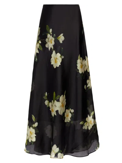 Shop Zimmermann Women's Harmony Silk Floral Maxi Skirt In Black Magnolia