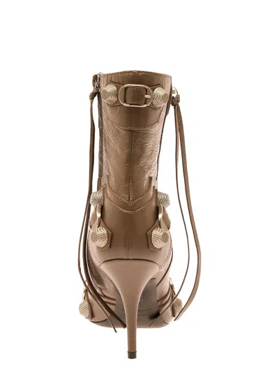 Shop Balenciaga 'cagole' Brown Pointed Bootie With Studs And Buckles In Leather Woman