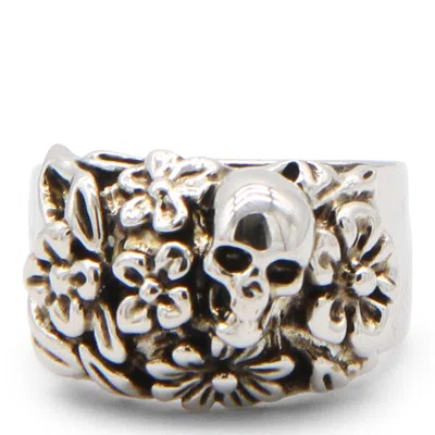 Shop Alexander Mcqueen Floral Skull Ring In Silver