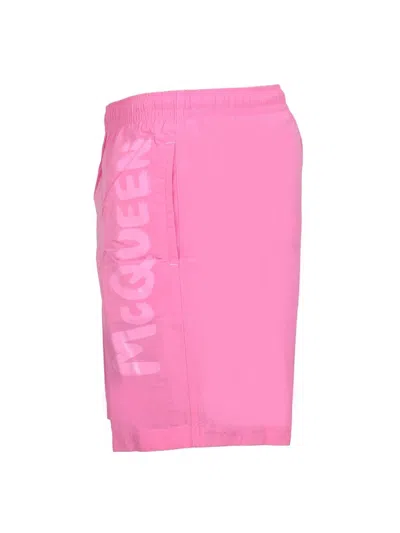 Shop Alexander Mcqueen Logo Print Swimsuit In Pink