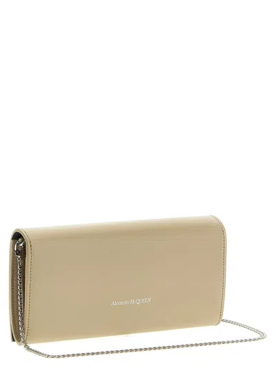 Shop Alexander Mcqueen Skull-logo Leather Crossbody Wallet In Beige