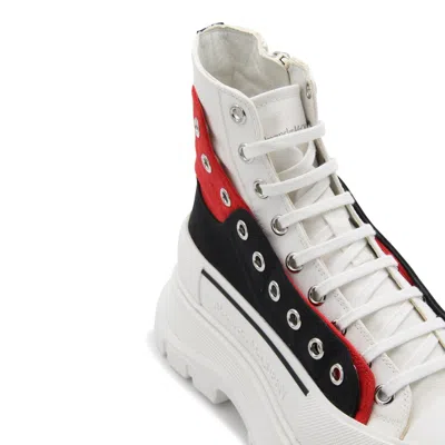 Shop Alexander Mcqueen White Black And Red Canvas Tread Slick Lace Up Fastening Boots In Blk/l.r/wh/of.w/b./s