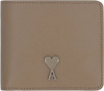 Shop Ami Alexandre Mattiussi Ami Paris Leather Wallet In Taupe