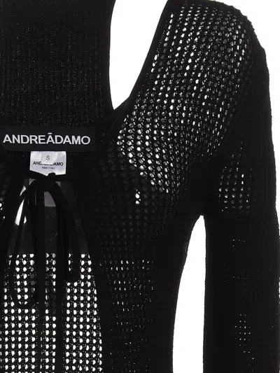Shop Andreädamo Andreādamo Openwork Long Cardigan In Black