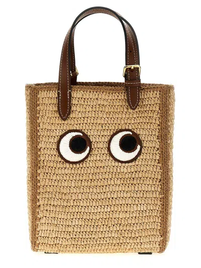 Shop Anya Hindmarch 'mini Eyes N/s' Shopping Bag In Beige