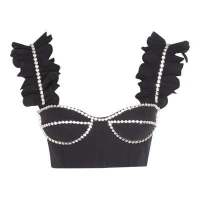 Area Crystal-embellished Cropped Top In Black