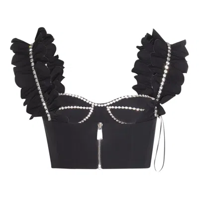 Area Crystal-embellished Cropped Top In Black