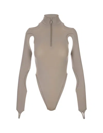 Shop Andreädamo Andreādamo Taupe Body Top With Cut-out In Grey