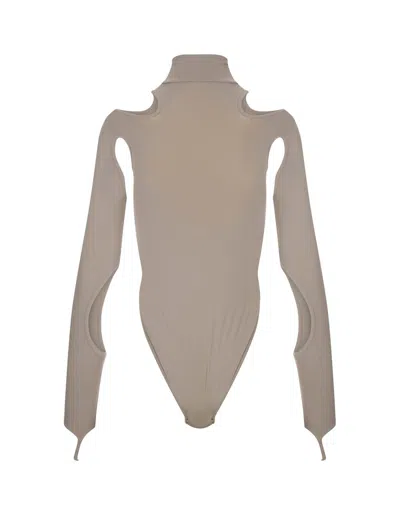 Shop Andreädamo Andreādamo Taupe Body Top With Cut-out In Grey