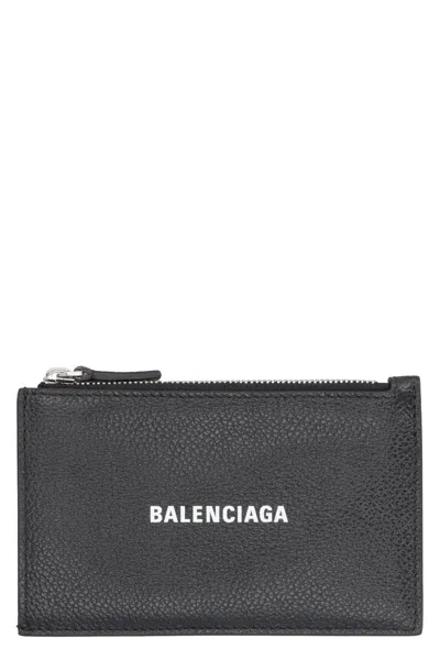 Shop Balenciaga Logo Detail Leather Card Holder In Black
